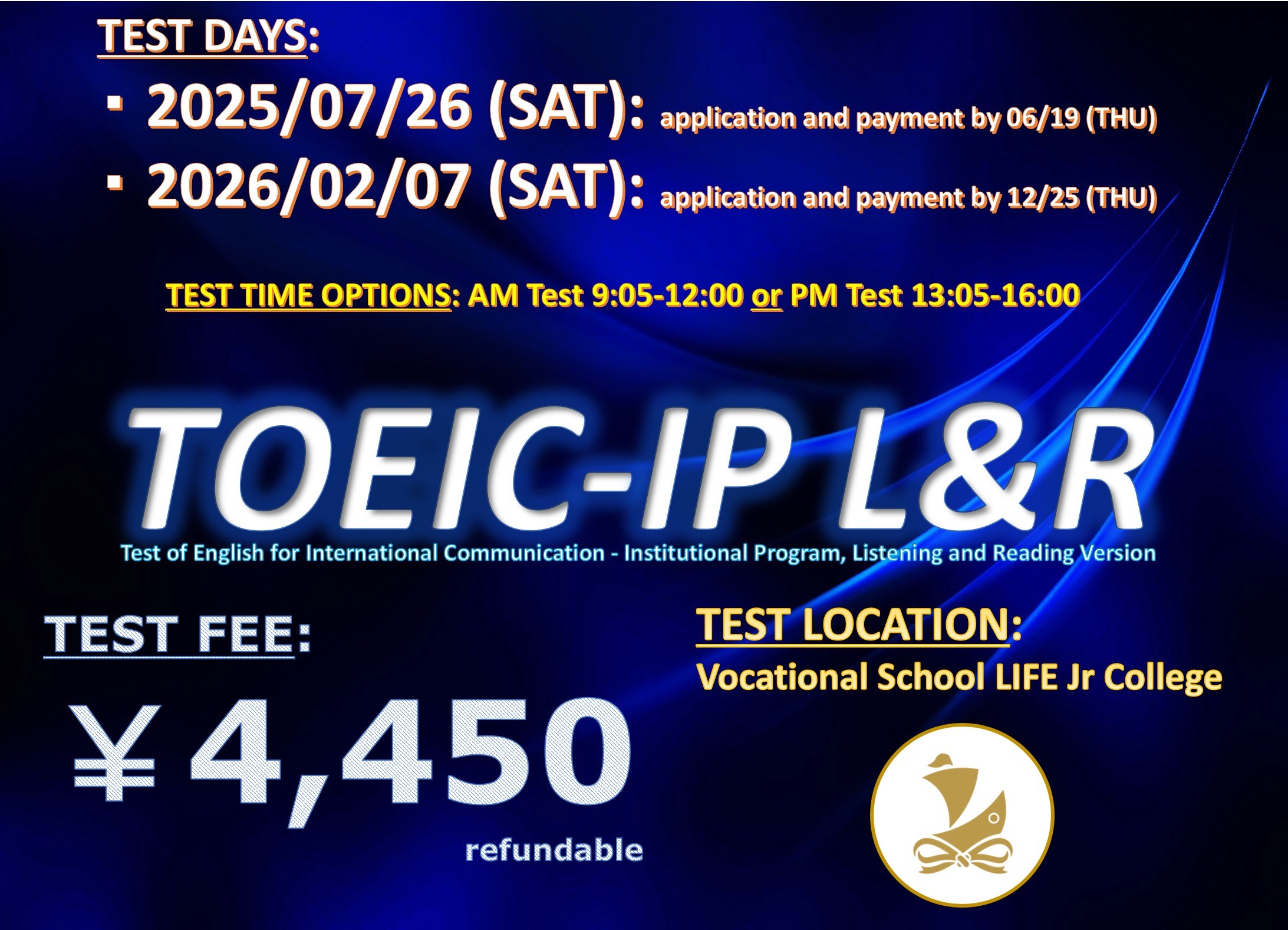 Lifejrcollege 2025 2026 toeic ip test poster 2 